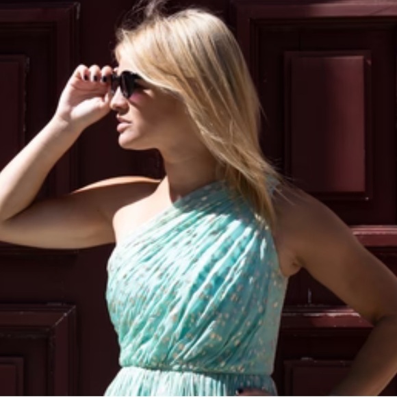 Shoshanna Rayna Dress in Aqua & Metallic Gold One Shoulder size 6 - Picture 14 of 15
